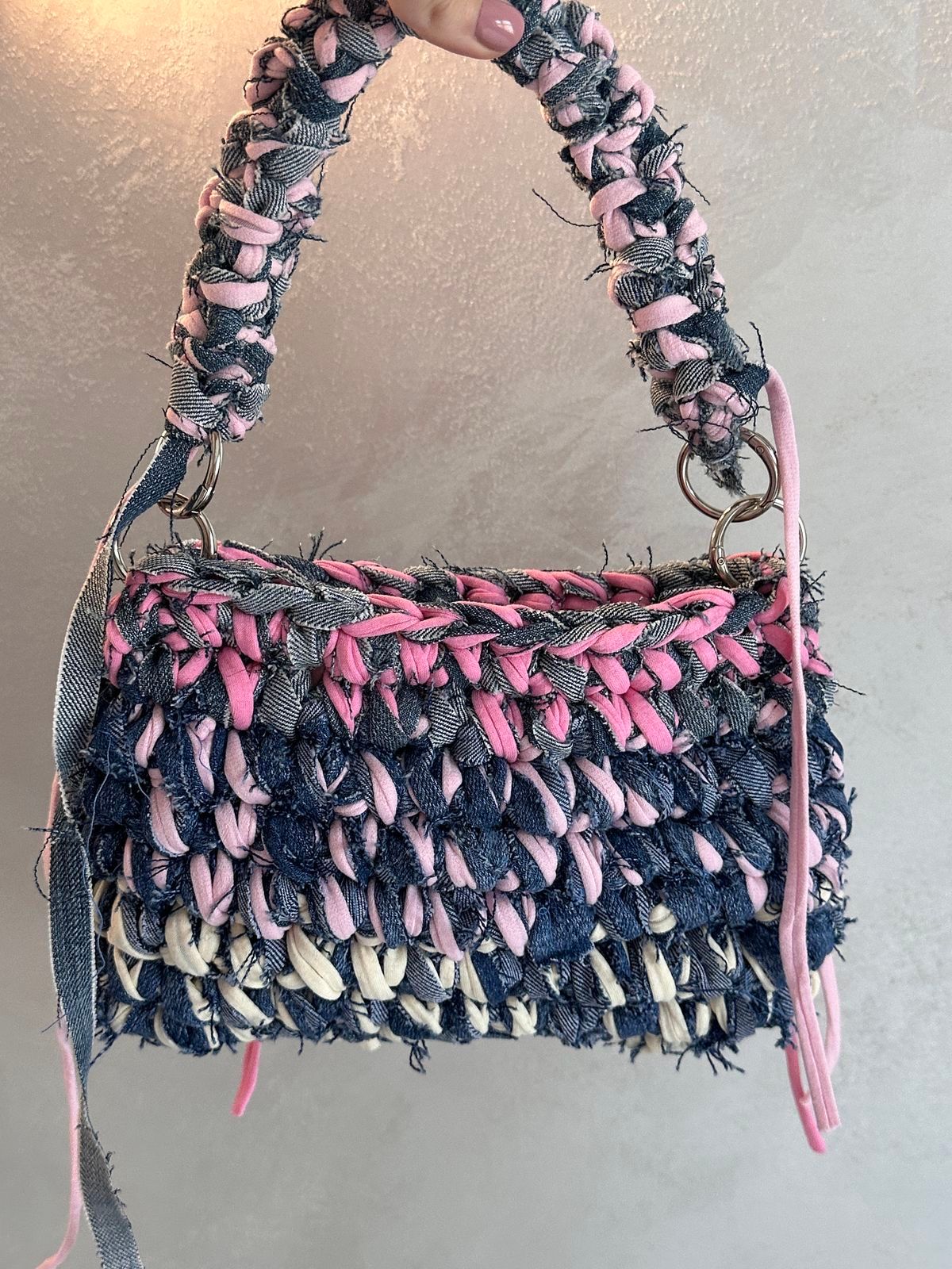 Pink denim bag